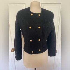Black Boucle Wool Cropped Lady Jacket Blazer